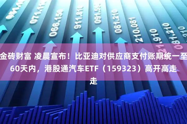 金砖财富 凌晨宣布！比亚迪对供应商支付账期统一至60天内，港股通汽车ETF（159323）高开高走